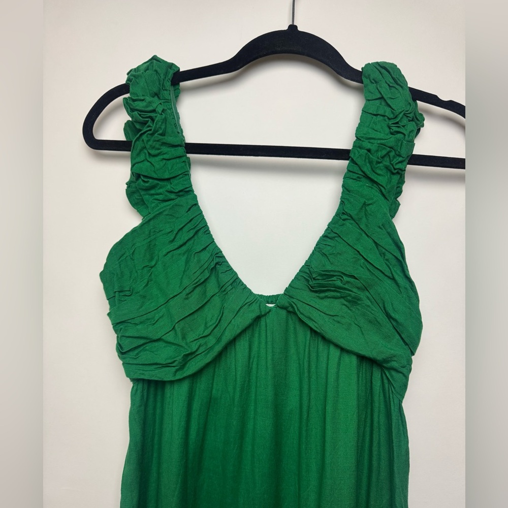 Jason Wu sleeveless emerald green linen blend maxi boho cottagecore resort dress - Picture 4 of 11